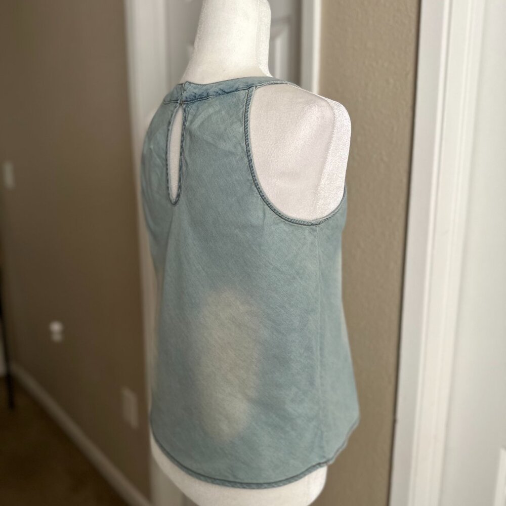 Vanilla Star Chambray Denim Sleeveless Tank Top Keyhole Back Blue Green Size M - Picture 7 of 8